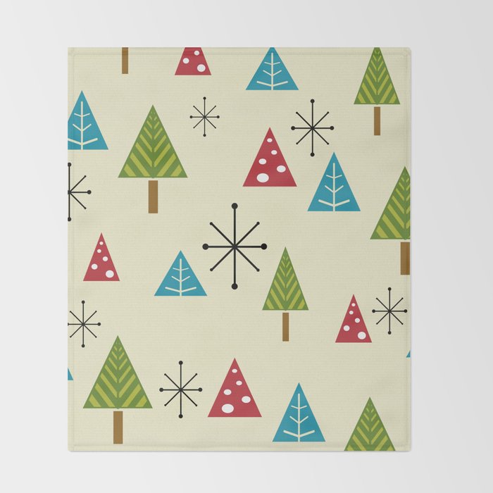 Mid Century Modern Christmas Trees Throw Blanket Gallery Image 2