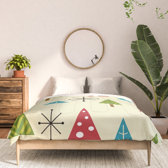 Mid Century Modern Christmas Trees Comforter Gallery Image 3