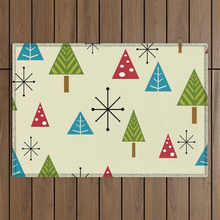 Mid Century Modern Christmas Trees Outdoor Rug Gallery Image 1