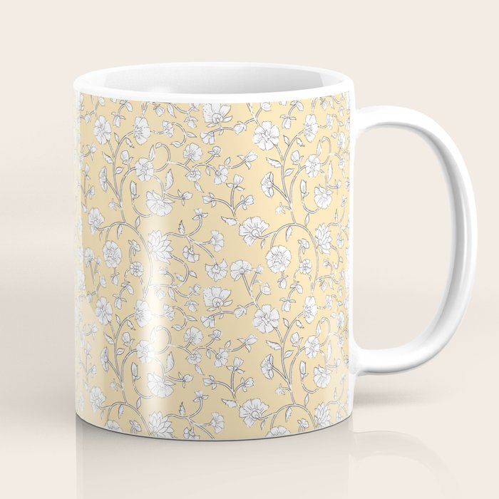 Small Block Print Floral - Butter Coffee Mug Gallery Image 1