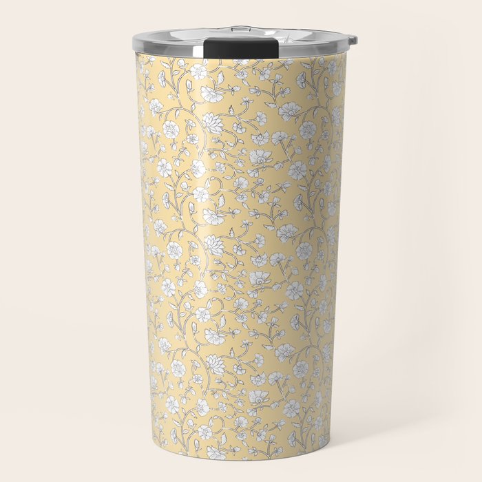 Small Block Print Floral - Butter Travel Mug Gallery Image 1