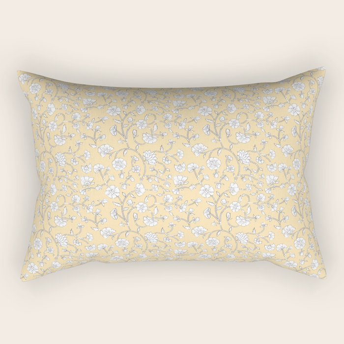 Small Block Print Floral - Butter Rectangular Pillow Gallery Image 2