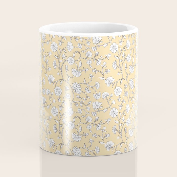 Small Block Print Floral - Butter Coffee Mug Gallery Image 4