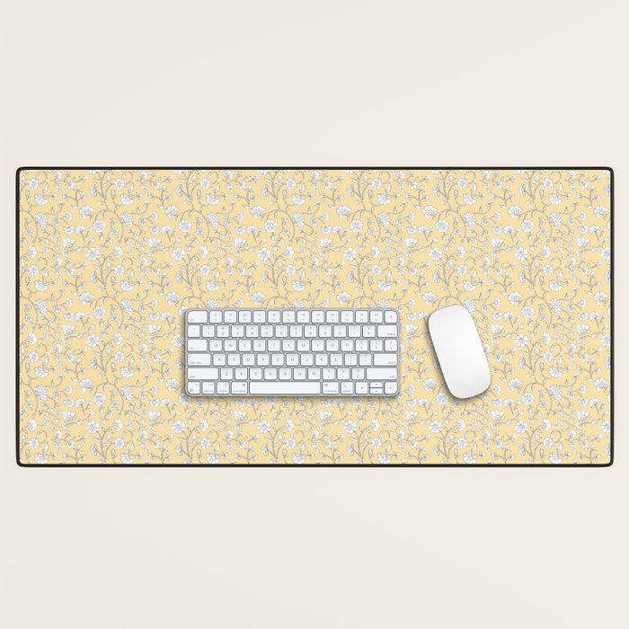 Small Block Print Floral - Butter Desk Mat Gallery Image 1