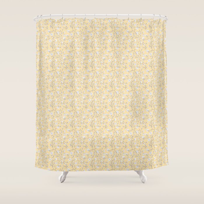 Small Block Print Floral - Butter Shower Curtain Gallery Image 1