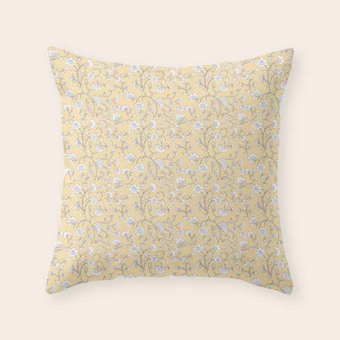 Small Block Print Floral - Butter Throw Pillow Gallery Image 6