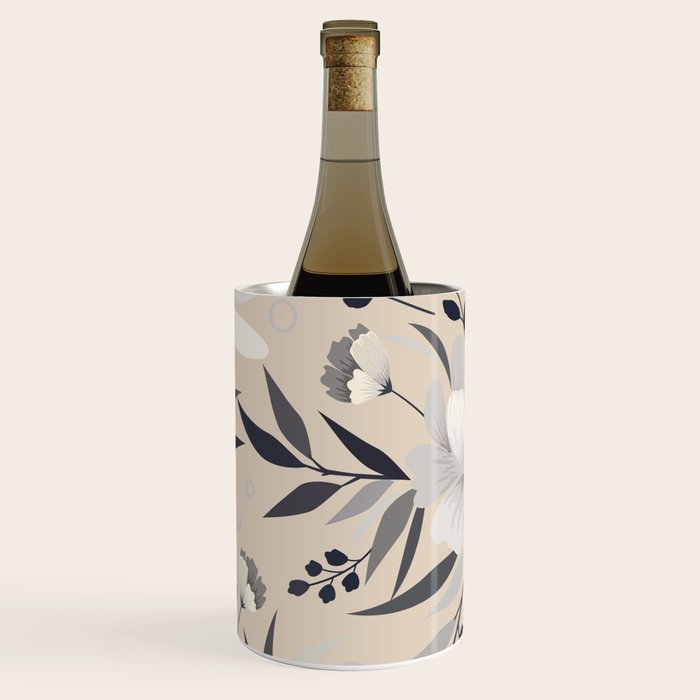 Modern, Boho, Floral Prints, Beige, Gray and White Wine Chiller Gallery Image 1