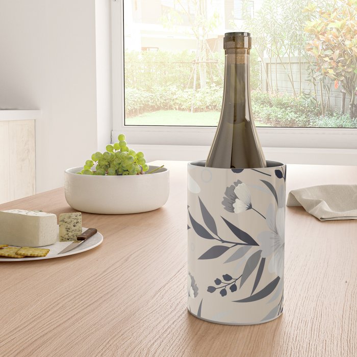Modern, Boho, Floral Prints, Beige, Gray and White Wine Chiller Gallery Image 4