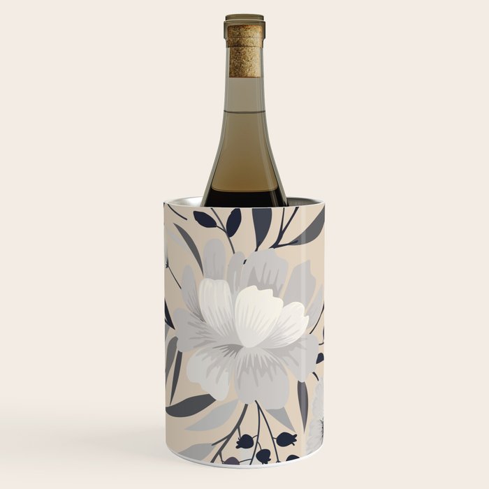 Modern, Boho, Floral Prints, Beige, Gray and White Wine Chiller Gallery Image 3
