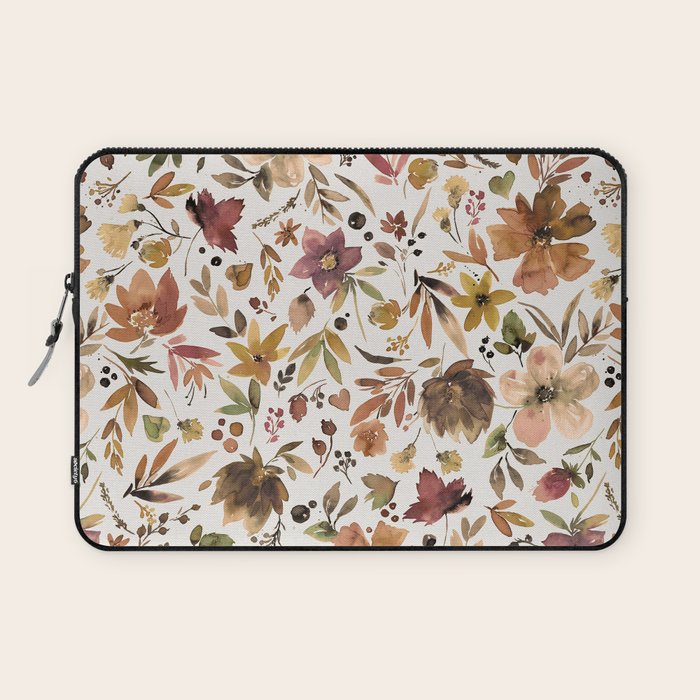 Harvest 2025 Artistic Autumn Floral Leaves Brown Laptop Sleeve Gallery Image 1