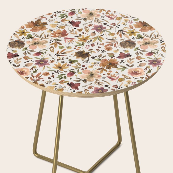 Harvest 2025 Artistic Autumn Floral Leaves Brown Side Table Gallery Image 2