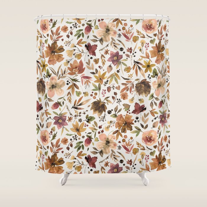 Harvest 2025 Artistic Autumn Floral Leaves Brown Shower Curtain Gallery Image 1
