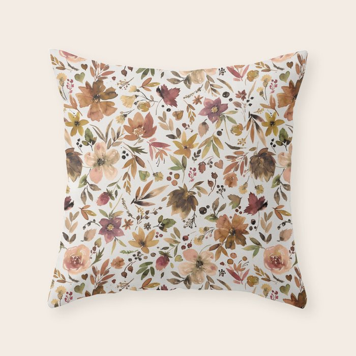Harvest 2025 Artistic Autumn Floral Leaves Brown Throw Pillow Gallery Image 6