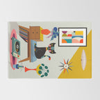 Retro black cat & record player Rug Gallery Image 2