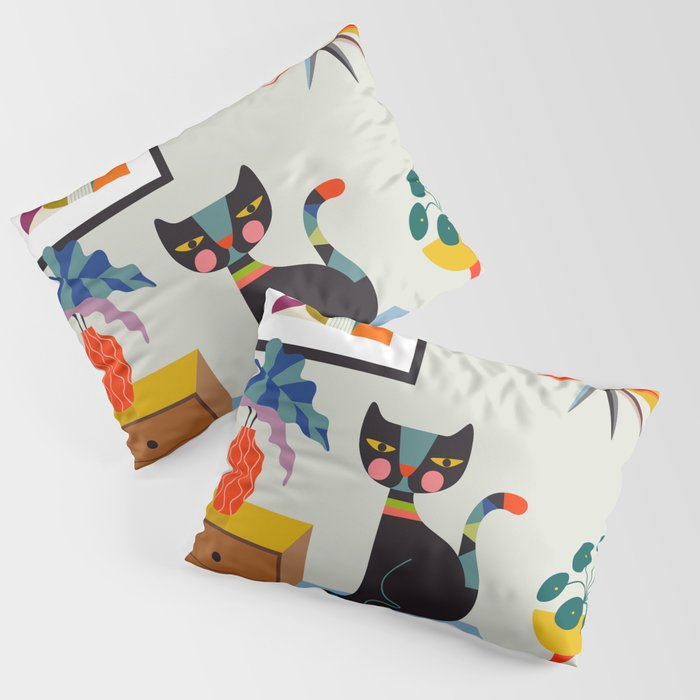Retro black cat & record player Pillow Sham Gallery Image 3