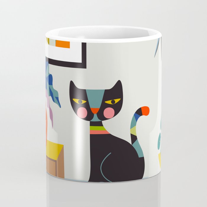 Retro black cat & record player Coffee Mug Gallery Image 4
