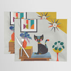 Retro black cat & record player Placemat Gallery Image 1