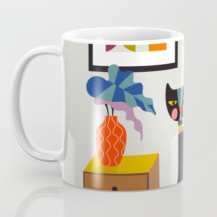 Retro black cat & record player Coffee Mug Gallery Image 3