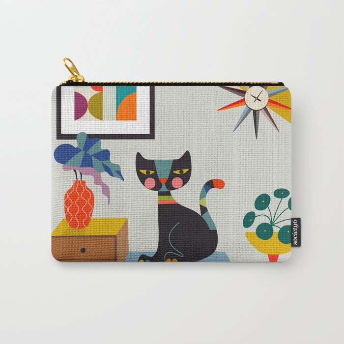 Retro black cat & record player Carry All Pouch Gallery Image 1