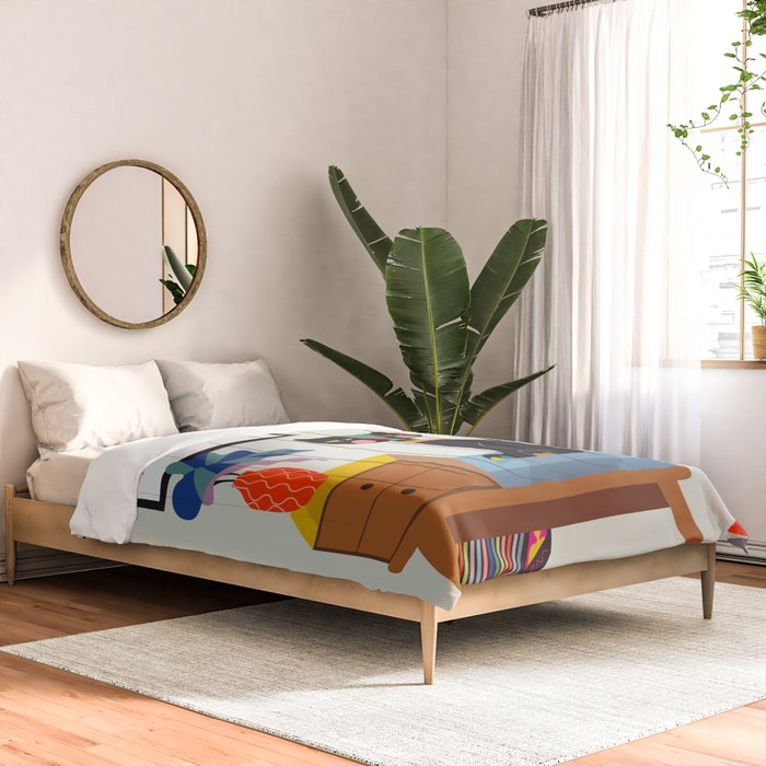 Retro black cat & record player Comforter Gallery Image 2