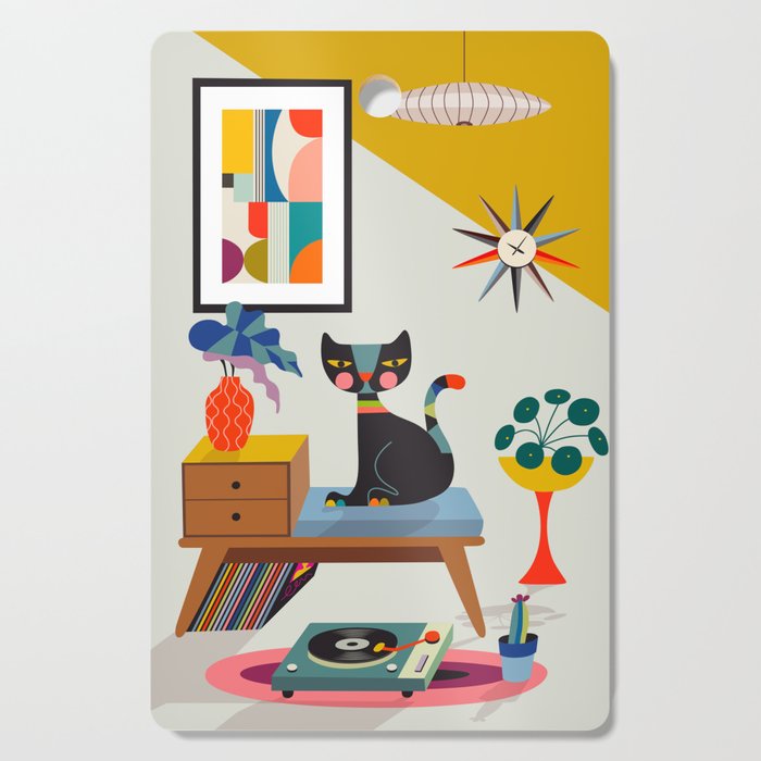 Retro black cat & record player Cutting Board Gallery Image 1