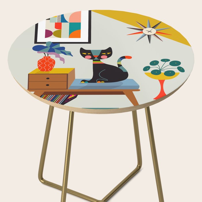 Retro black cat & record player Side Table Gallery Image 2