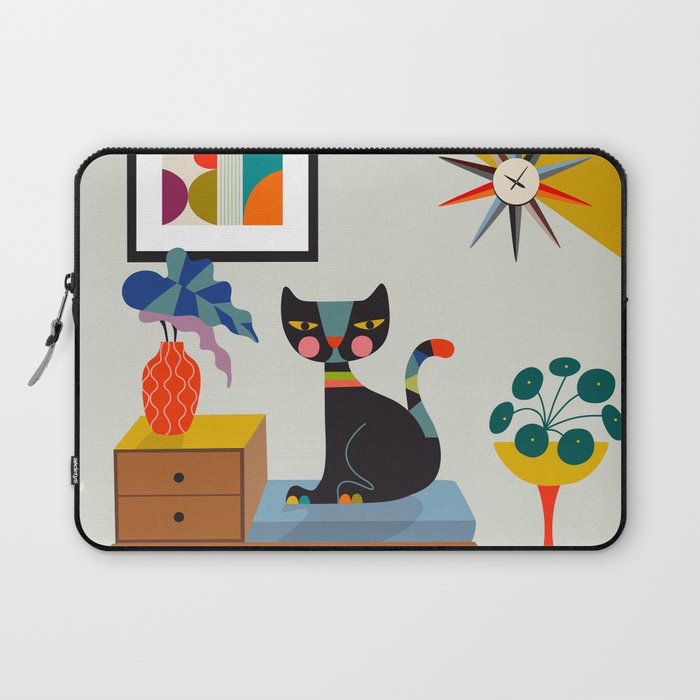 Retro black cat & record player Laptop Sleeve Gallery Image 1
