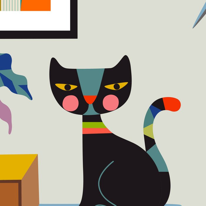 Retro black cat & record player Coffee Mug Gallery Image 2