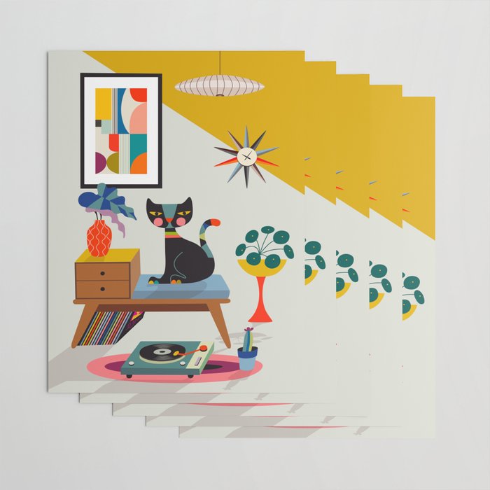 Retro black cat & record player Wrapping Paper Gallery Image 3
