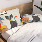 Retro black cat & record player Pillow Sham Gallery Image 2