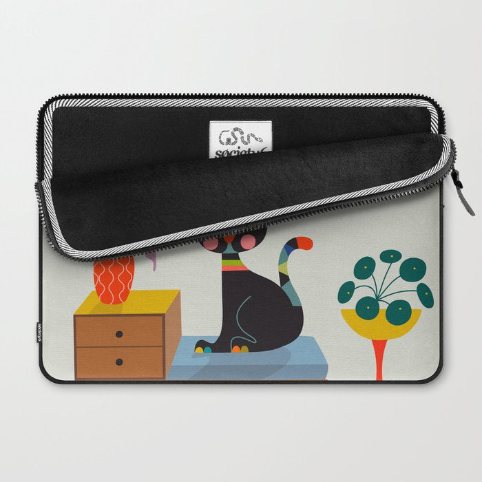 Retro black cat & record player Laptop Sleeve Gallery Image 2