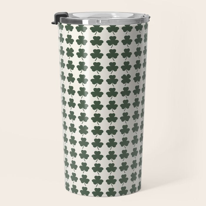 Clovers XXXVIII Dark Green Botanical Pattern Travel Mug Gallery Image 3