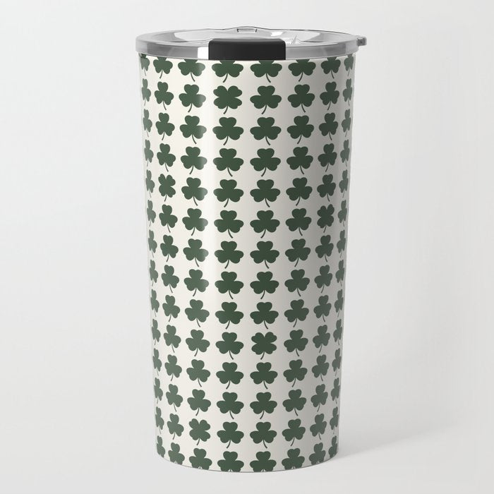 Clovers XXXVIII Dark Green Botanical Pattern Travel Mug Gallery Image 1