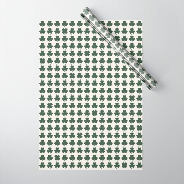 Clovers XXXVIII Dark Green Botanical Pattern Wrapping Paper Gallery Image 1