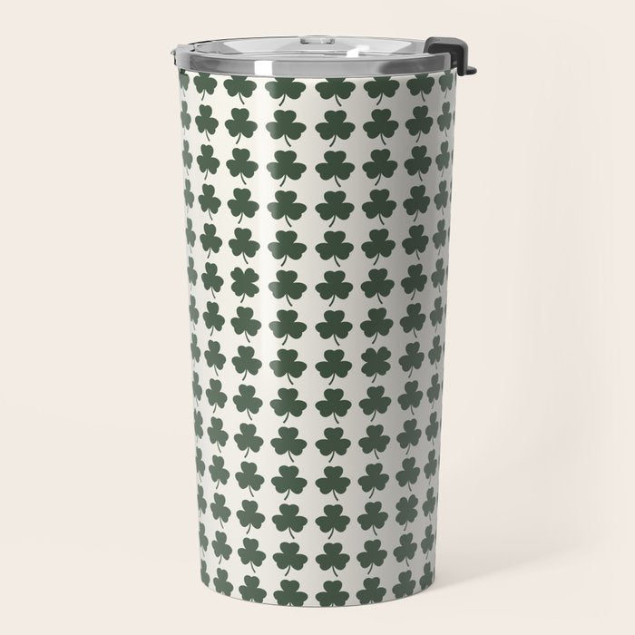 Clovers XXXVIII Dark Green Botanical Pattern Travel Mug Gallery Image 2