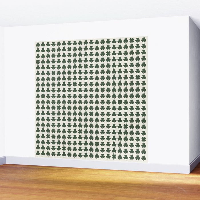 Clovers XXXVIII Dark Green Botanical Pattern Wall Mural Gallery Image 2
