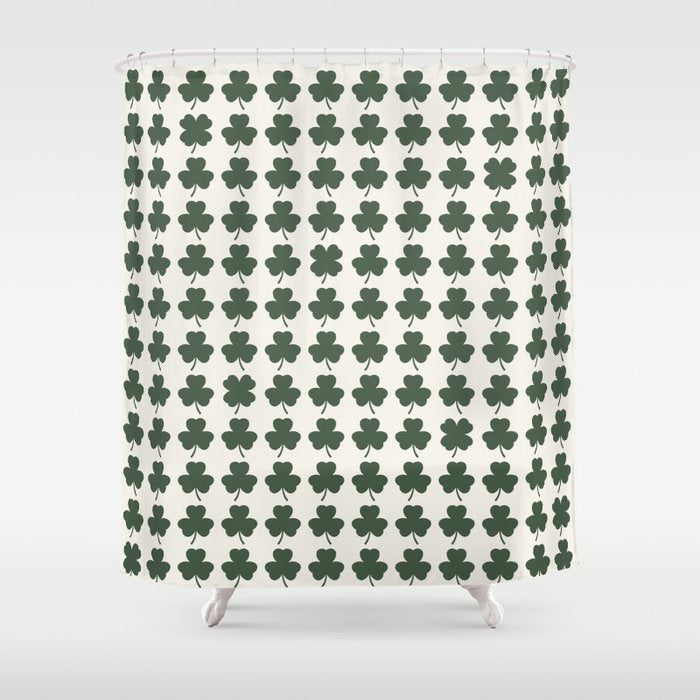 Clovers XXXVIII Dark Green Botanical Pattern Shower Curtain Gallery Image 1