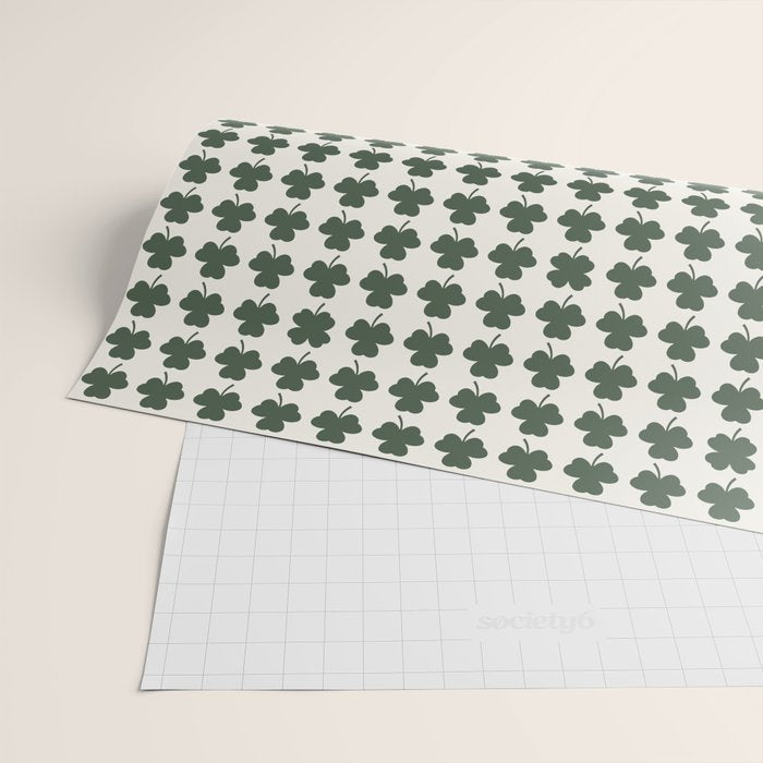 Clovers XXXVIII Dark Green Botanical Pattern Wrapping Paper Gallery Image 2