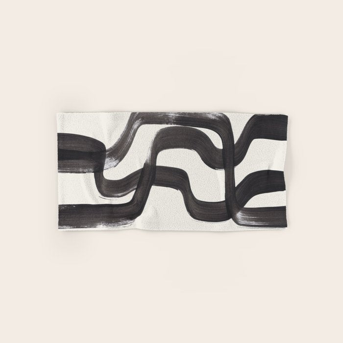 Mid Century Modern Minimalist Abstract Art Brush Strokes Black & White Ink Art Ripple Lines Towels Gallery Image 1