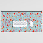 Cute red Robin birds and berries blue winter Desk Mat Gallery Image 1
