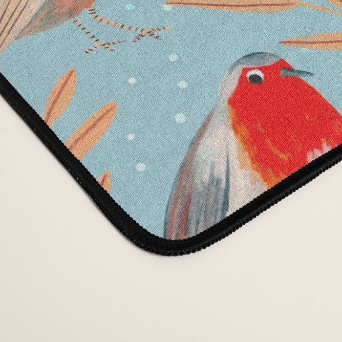 Cute red Robin birds and berries blue winter Desk Mat Gallery Image 4