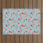 Cute red Robin birds and berries blue winter Outdoor Rug Gallery Image 1