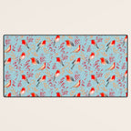Cute red Robin birds and berries blue winter Desk Mat Gallery Image 3