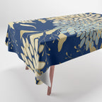 Floral Blooms and Leave, Blue, Navy, Gold, Cream Tablecloth Gallery Image 1