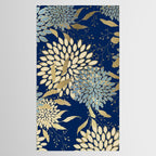 Floral Blooms and Leave, Blue, Navy, Gold, Cream Tablecloth Gallery Image 2