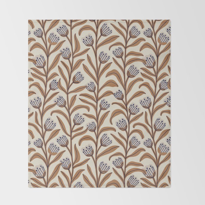 Bellflower Pattern / Brown, Ivory & Grey Throw Blanket Gallery Image 2