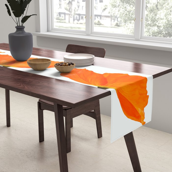Three Orange Poppy Flowers White Background  Table Runner Gallery Image 2