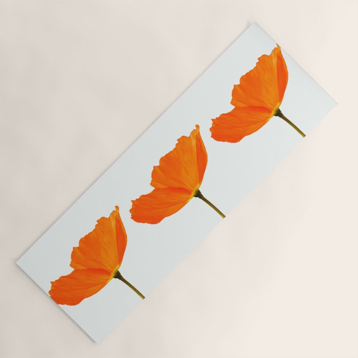 Three Orange Poppy Flowers White Background  Yoga Mat Gallery Image 1