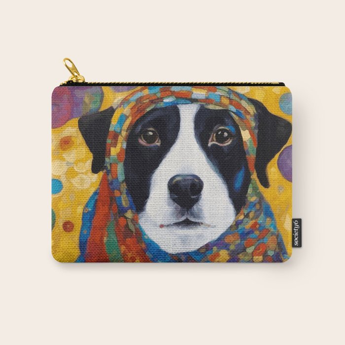 Gustav Klimt Style Dog with Colorful Scarf Carry All Pouch Gallery Image 1