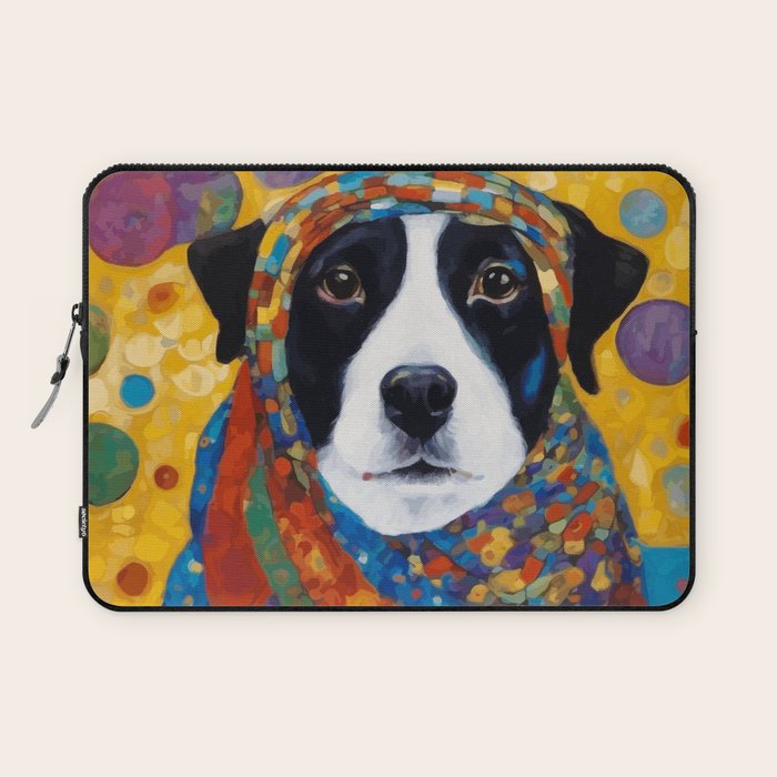 Gustav Klimt Style Dog with Colorful Scarf Laptop Sleeve Gallery Image 1